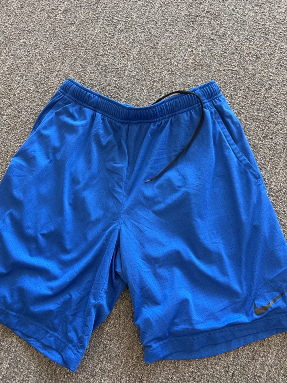 Nike Men's Bright Blue Athletic Shorts with Black Drawstring